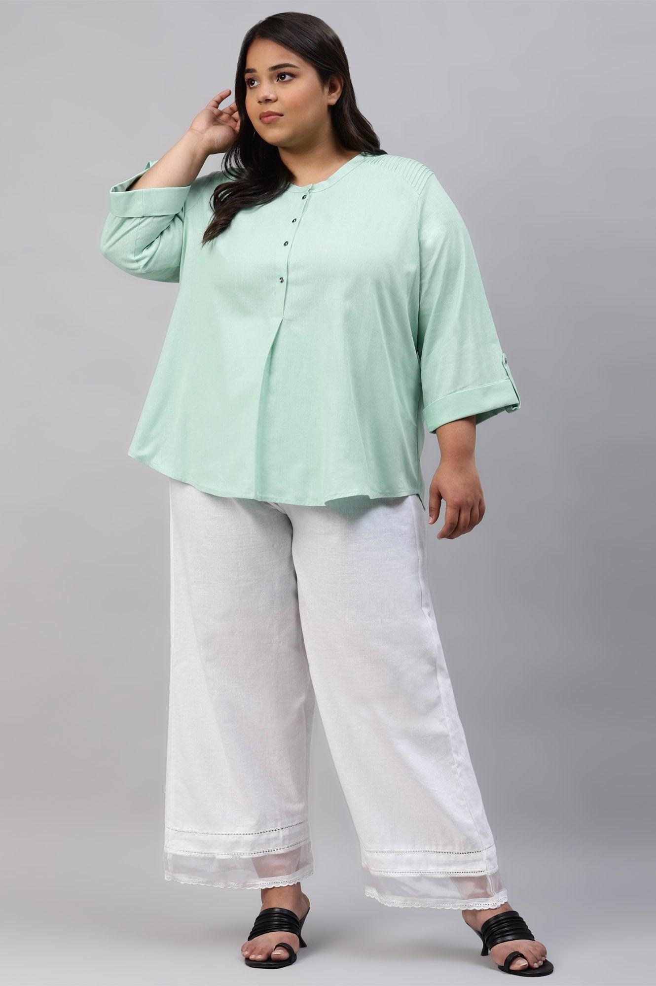 Mist Green Western Plus Size Top - wforwoman