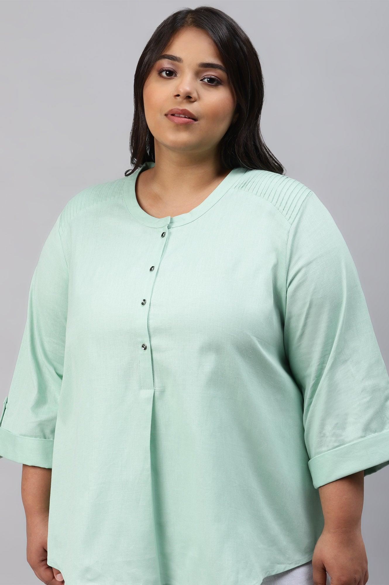 Mist Green Western Plus Size Top - wforwoman