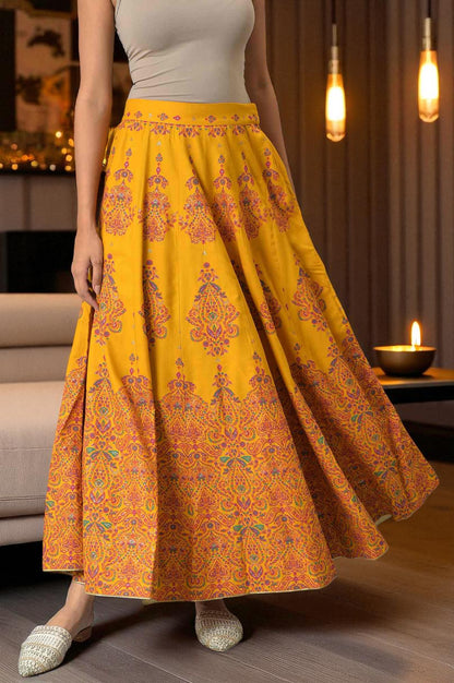 Mustard Flared Skirt With Multicoloured Floral Print