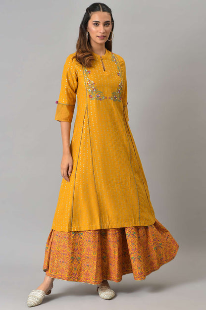 Mustard Flared Skirt With Multicoloured Floral Print