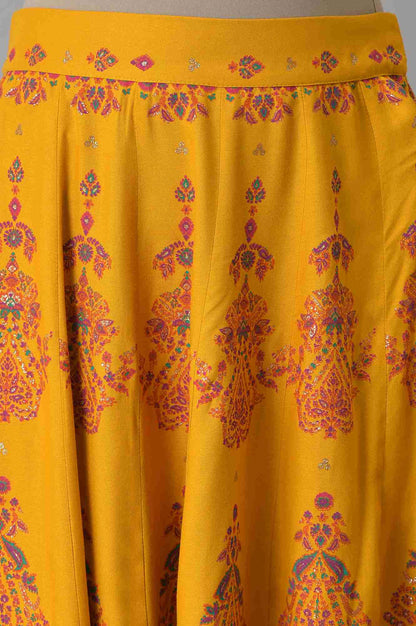 Mustard Flared Skirt With Multicoloured Floral Print