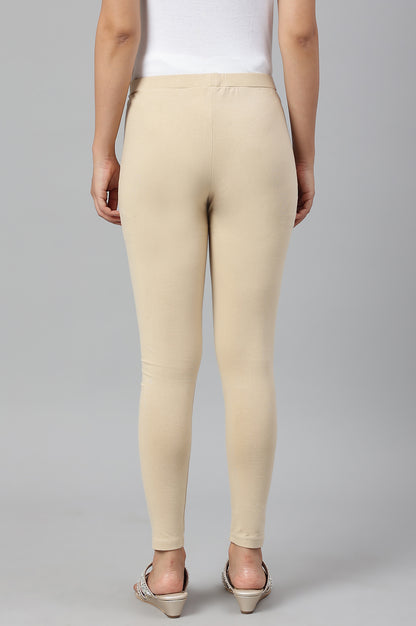 Beige Knitted Cotton Lycra Tights