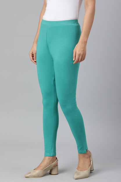 Green Solid Knitted Women Tights