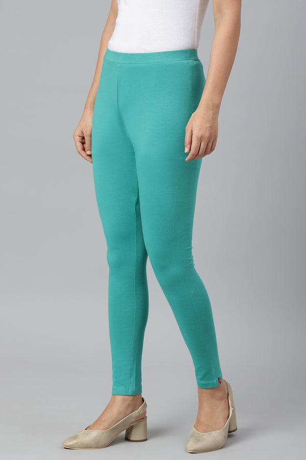 Green Solid Knitted Women Tights