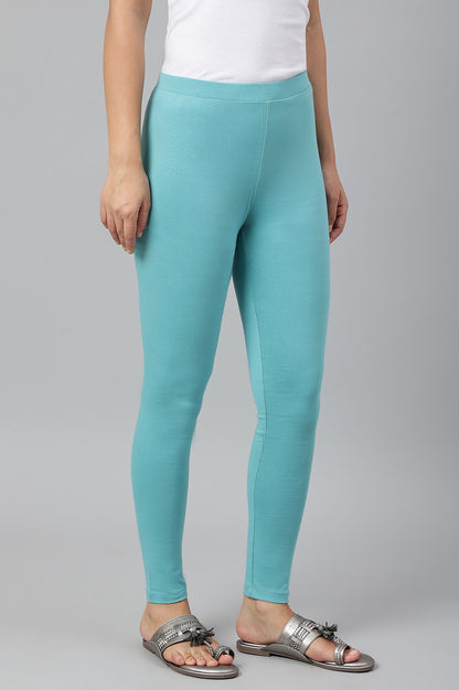 Light Blue Solid Knitted Women Tights