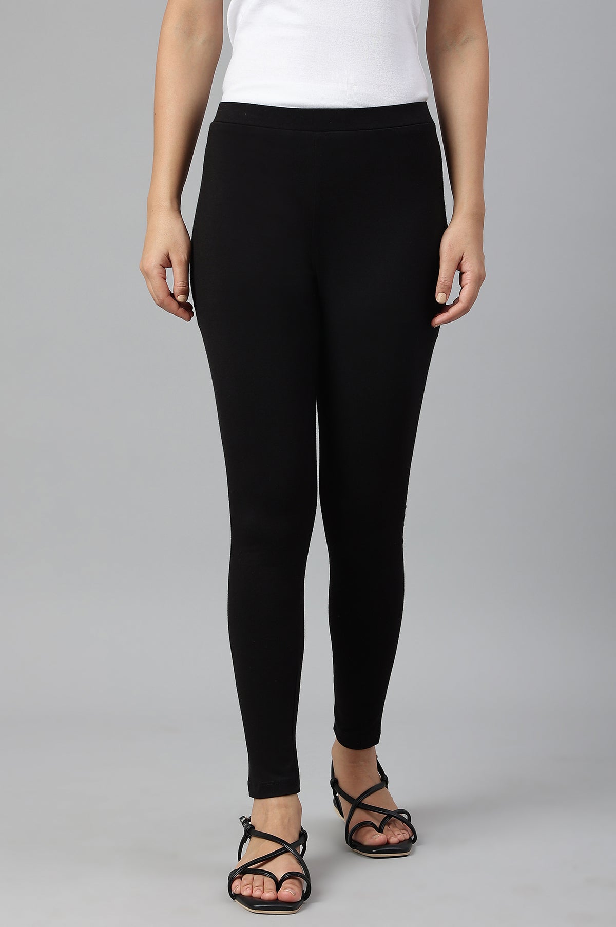 Black Knitted Cotton Lycra Tights - S