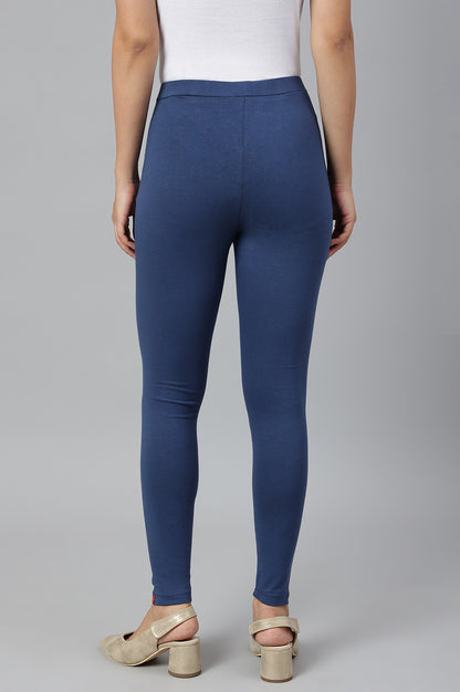 Navy Knitted Cotton Lycra Tights