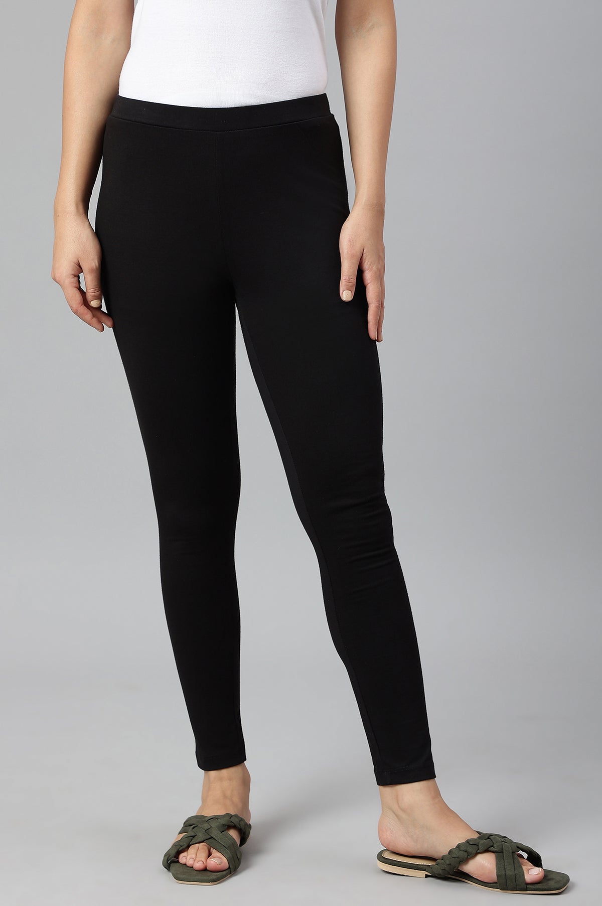 Black Knitted Cotton Lycra Tights - S