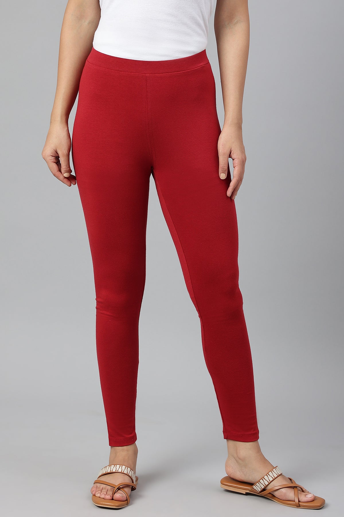 Red Knitted Cotton Lycra Tights - S