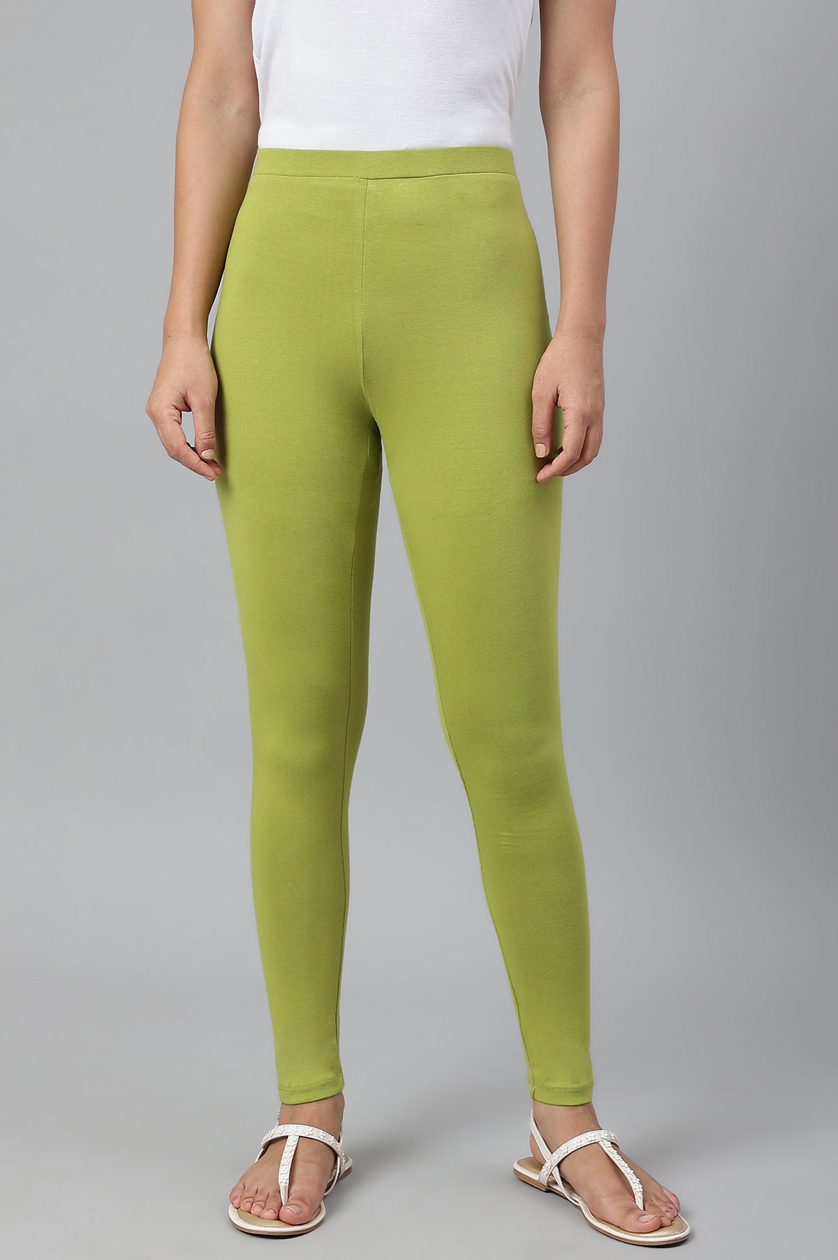 Light Green Solid Knitted Women Tights - S