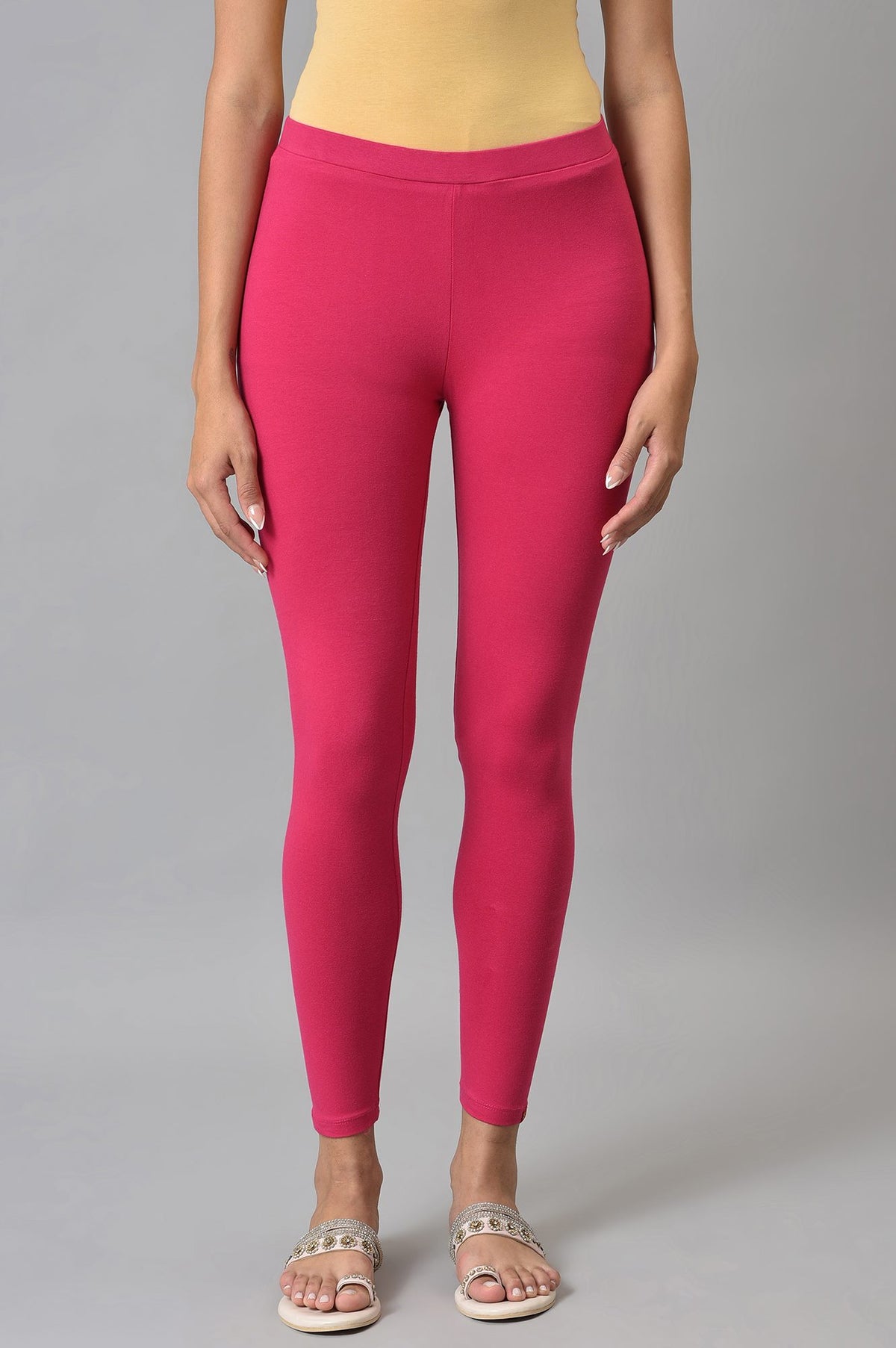 Pink Solid Knitted Women Tights - S