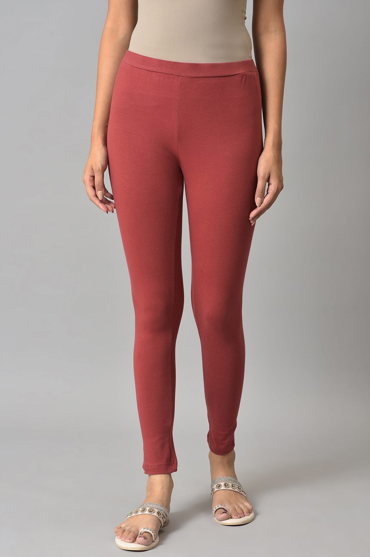 Brick Red Cotton Jersy Tights - S