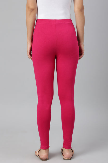 Berry Pink Solid Knitted Women Tights