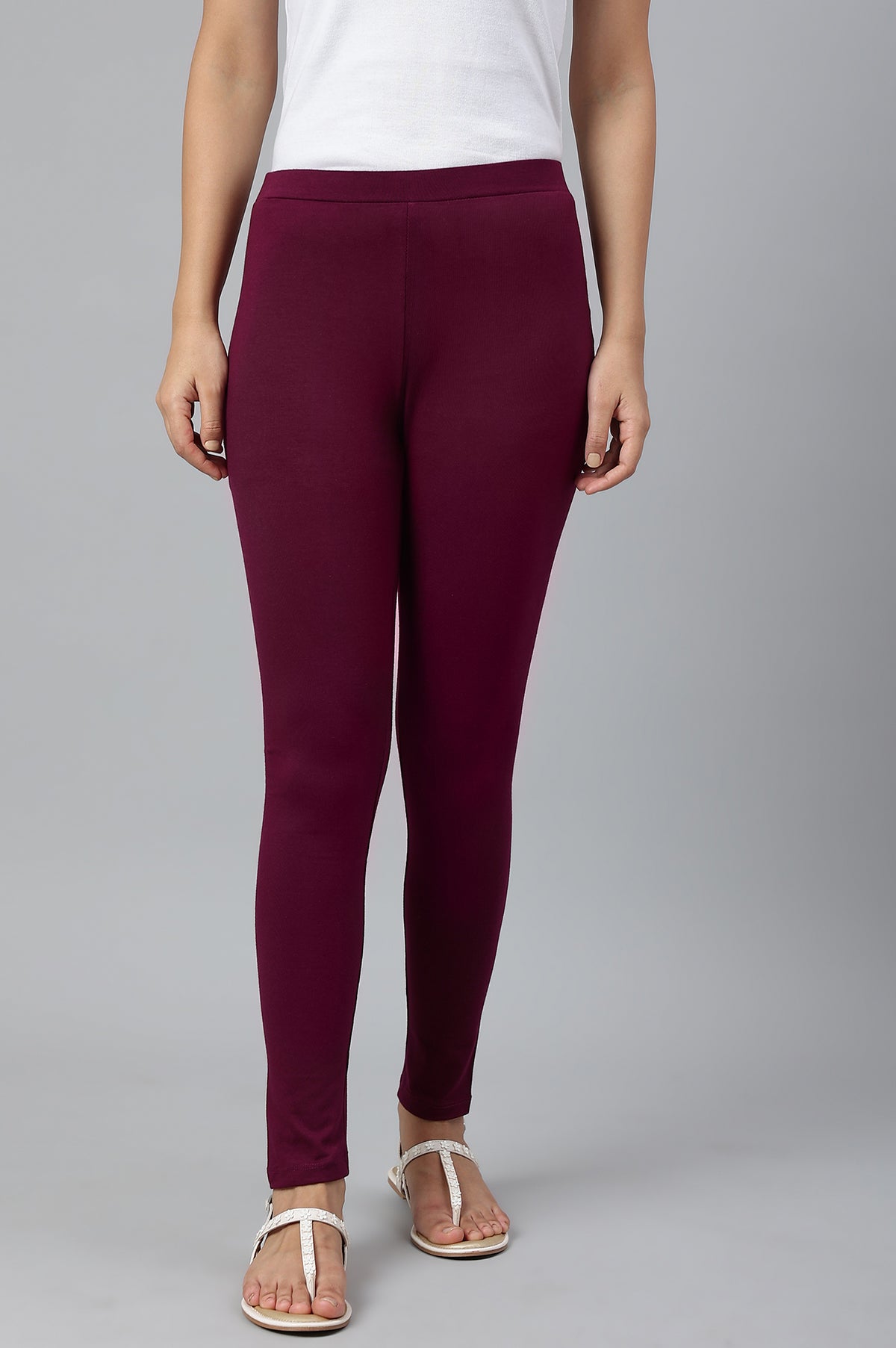Deep Purple Solid Knitted Women Tights - S