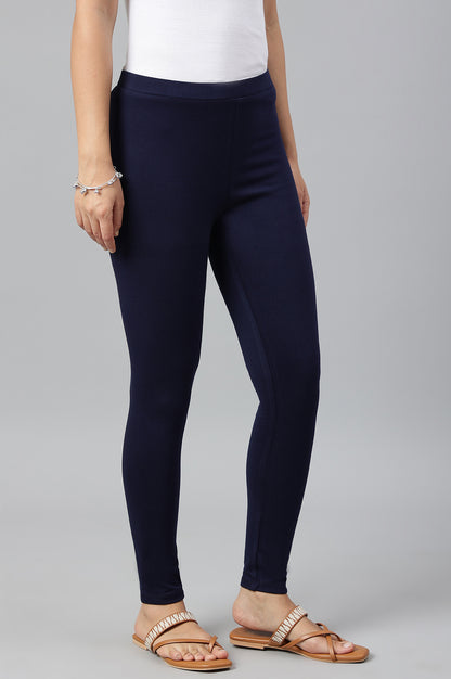 Navy Blue Solid Knitted Women Tights