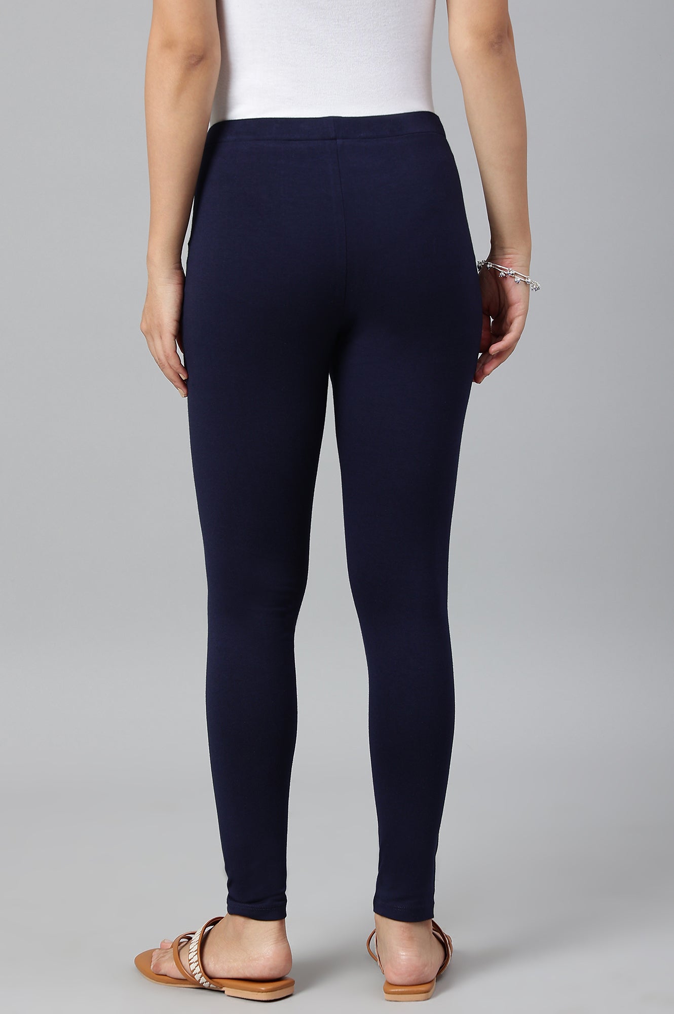 Navy Blue Solid Knitted Women Tights