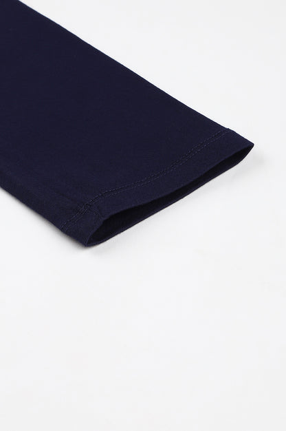 Navy Blue Solid Knitted Women Tights