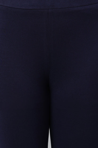 Navy Blue Solid Knitted Women Tights