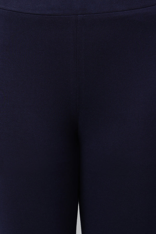 Navy Blue Solid Knitted Women Tights