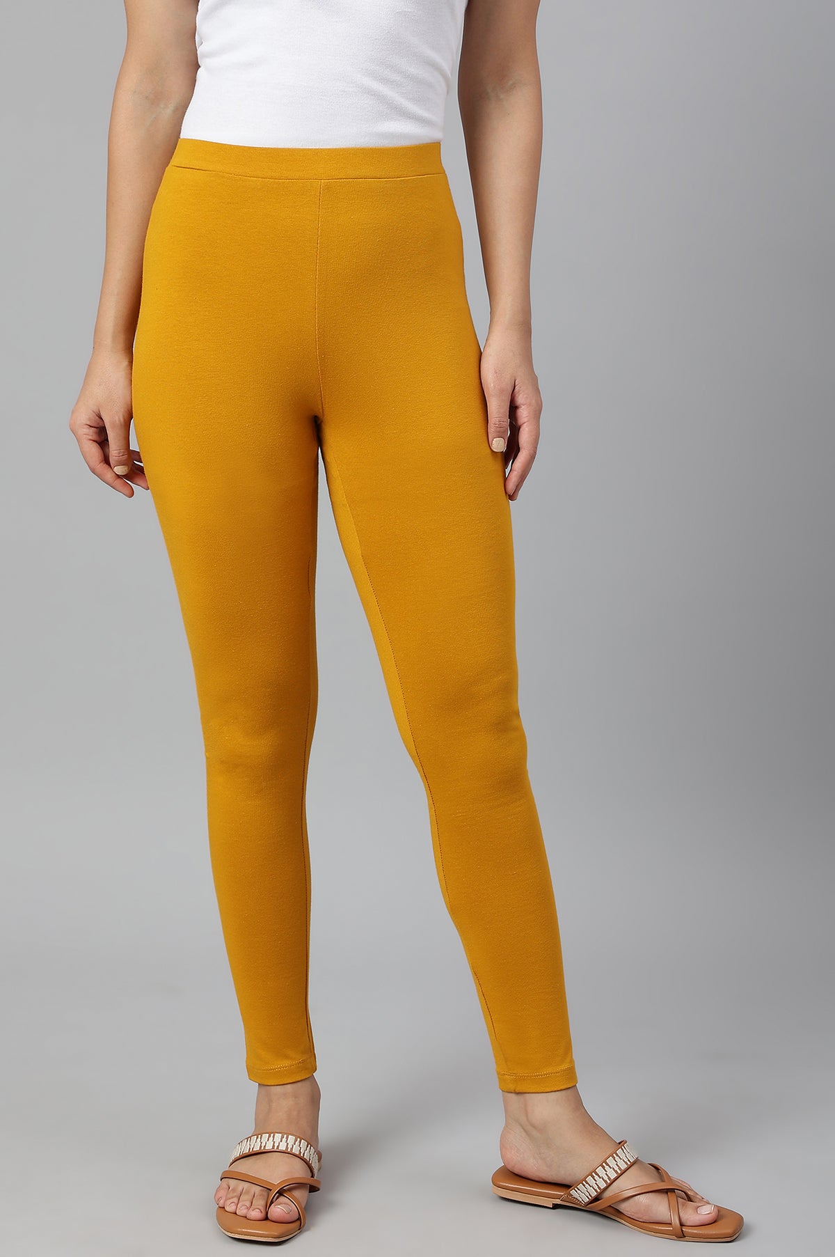 Mustard Solid Knitted Women Tights - S