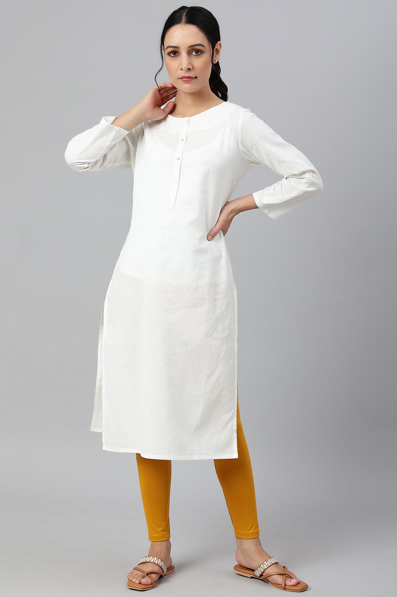 Mustard Solid Knitted Women Tights