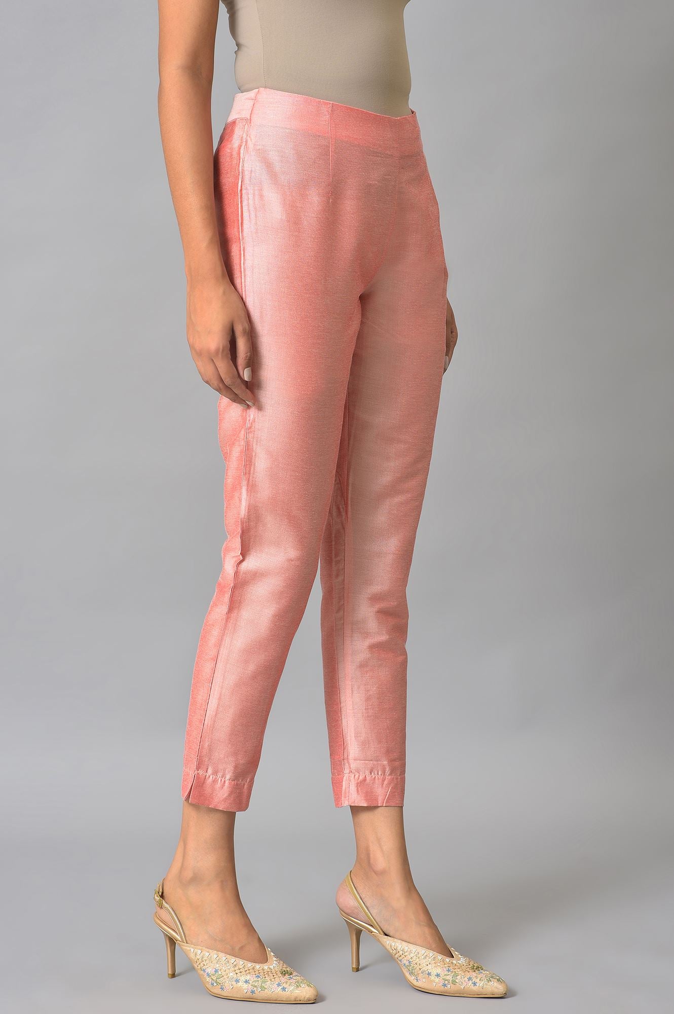 Light Pink Paisley Rayon Straight Kurta and Slim Pant Set