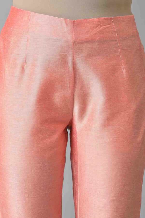 Peach Pink Solid Slim Pants