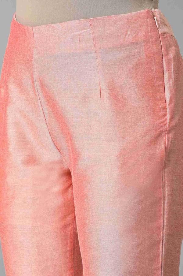Peach Pink Solid Slim Pants