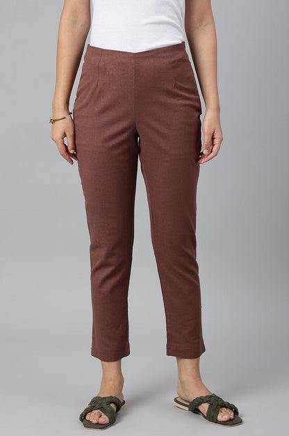 Deep Brown Solid Women Slim Pants - wforwoman