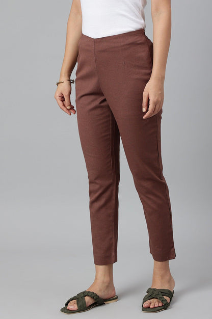 Deep Brown Solid Women Slim Pants - wforwoman