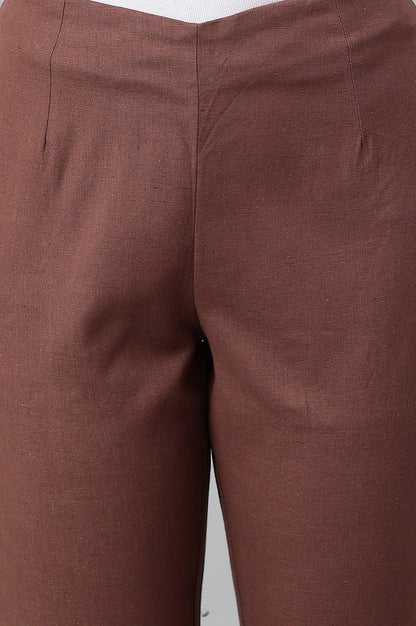 Deep Brown Solid Women Slim Pants - wforwoman