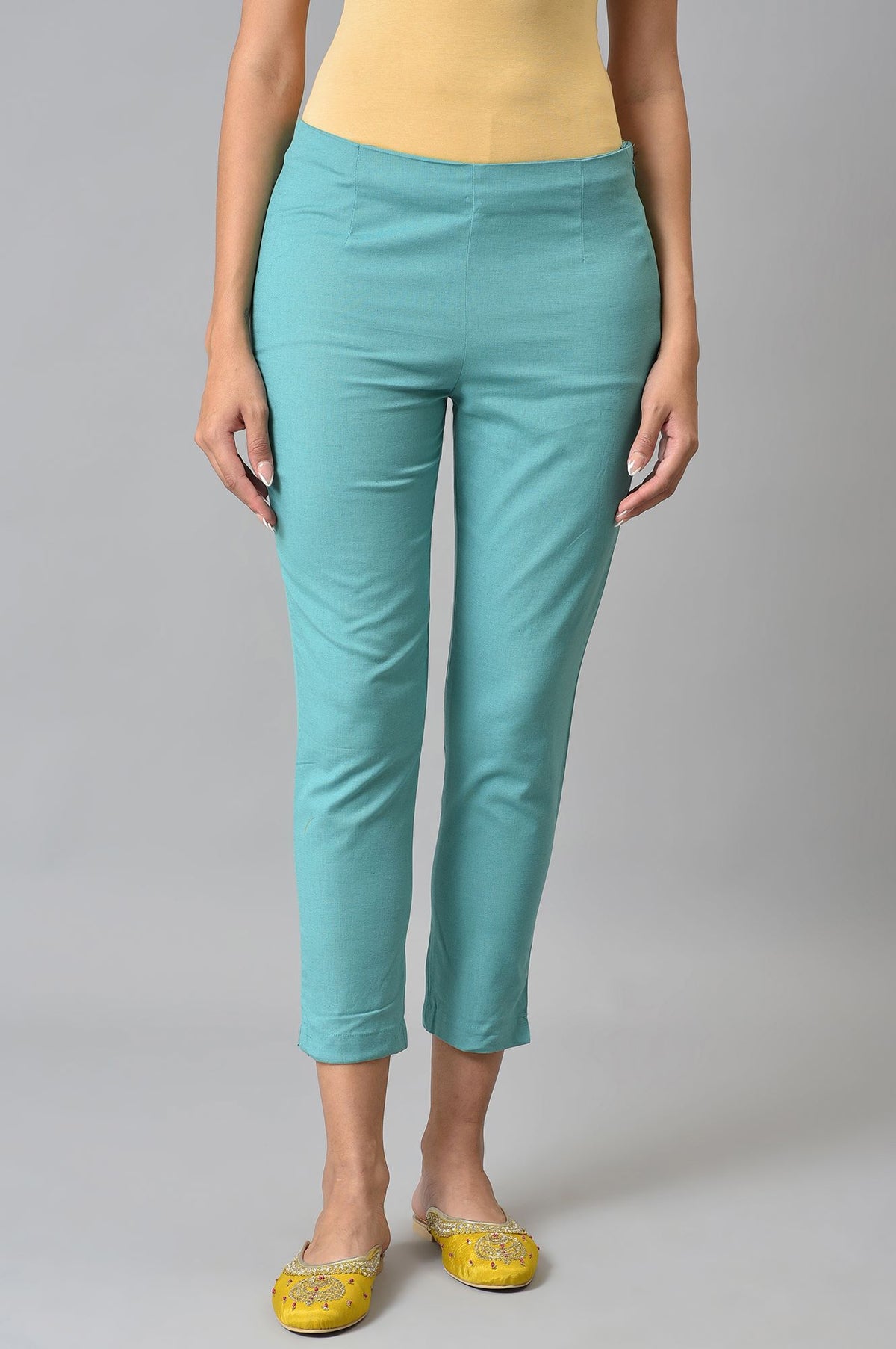 Light Blue Cotton Blend Slim Pants - XS
