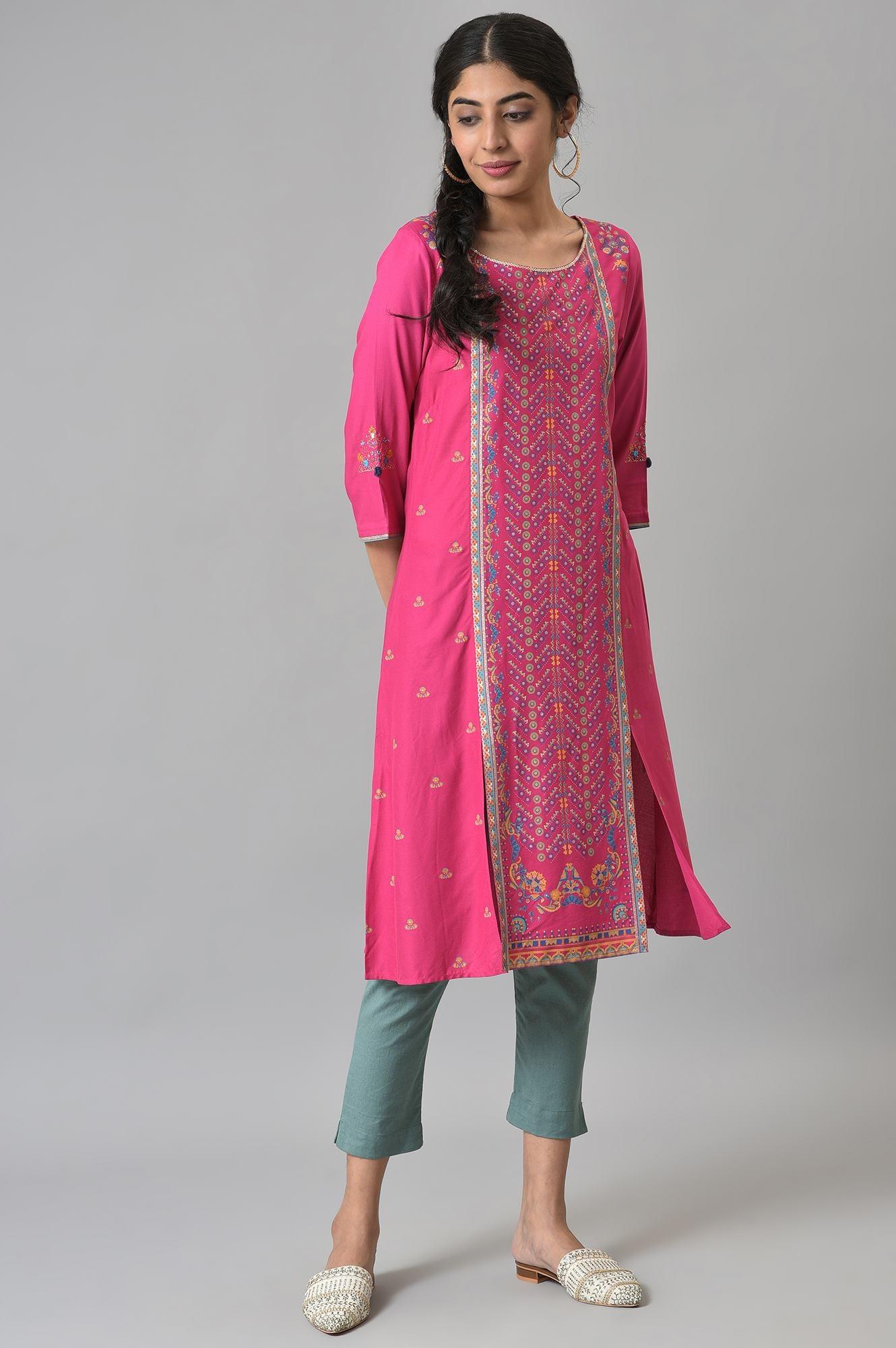 Aqua Blue Cotton Blend Slim Pants - wforwoman