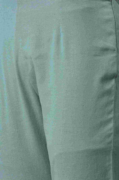 Aqua Blue Cotton Blend Slim Pants - wforwoman