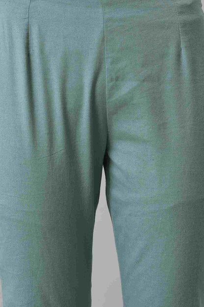 Aqua Blue Cotton Blend Slim Pants - wforwoman