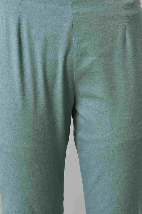 Aqua Blue Cotton Blend Slim Pants