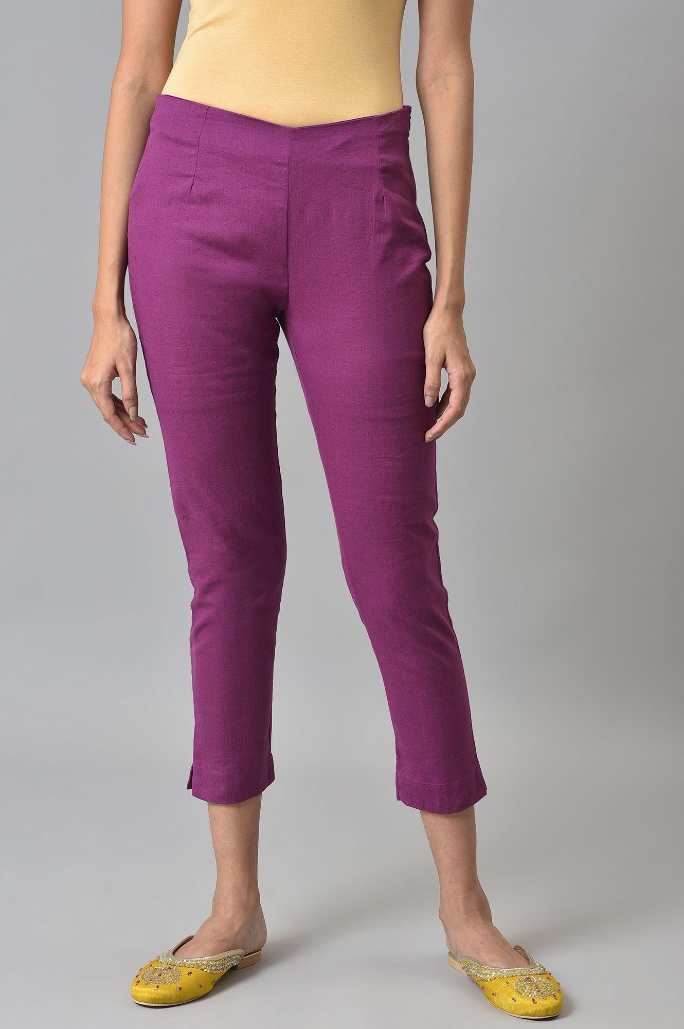Orchid Purple Cotton Blend Slim Pants - wforwoman