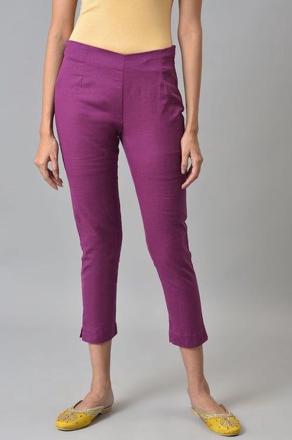 Orchid Purple Cotton Blend Slim Pants - wforwoman