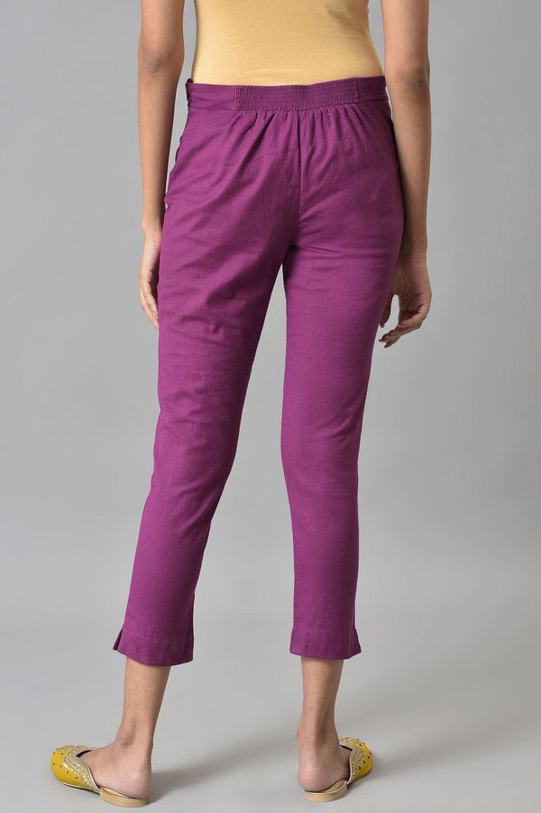 Orchid Purple Cotton Blend Slim Pants