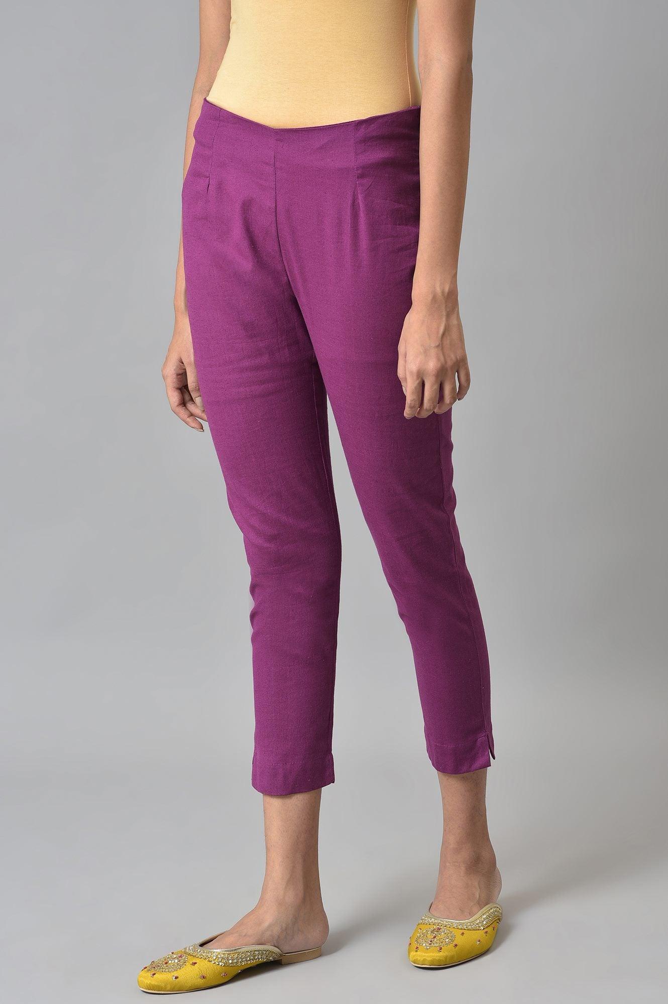 Orchid Purple Cotton Blend Slim Pants - wforwoman