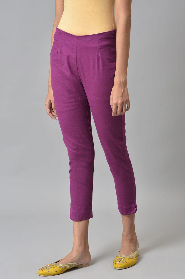 Orchid Purple Cotton Blend Slim Pants