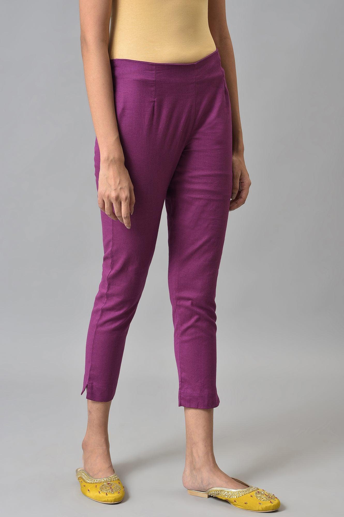 Orchid Purple Cotton Blend Slim Pants - wforwoman