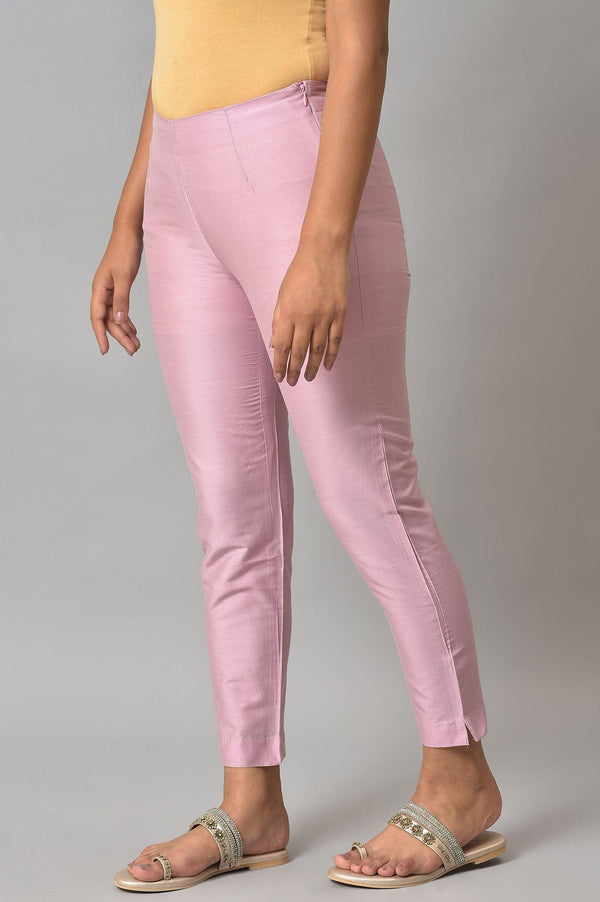 Light Pink Solid Women Slim Pants