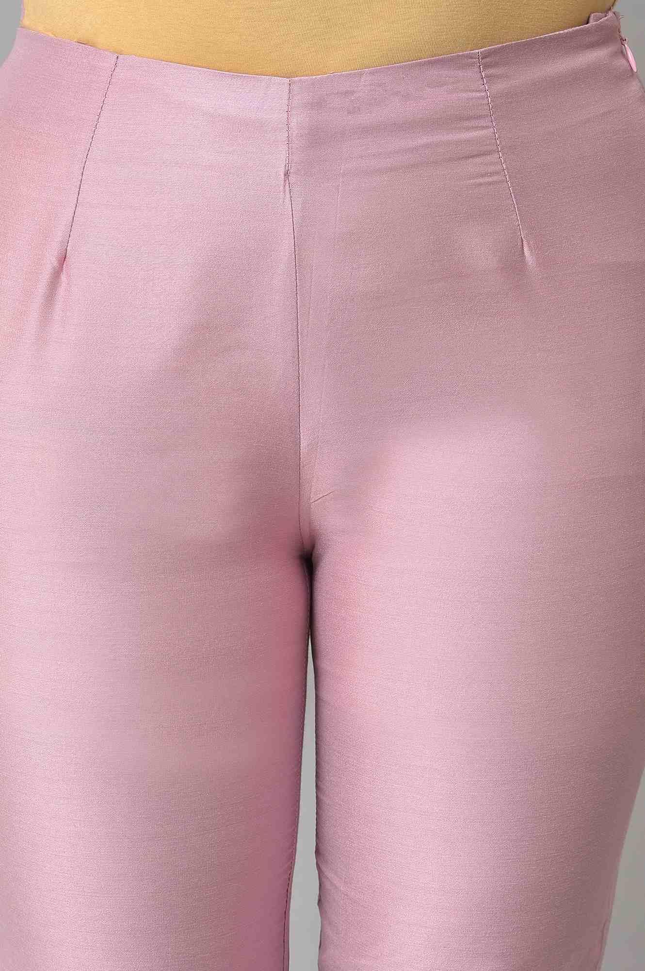 Light Pink Solid Women Slim Pants - wforwoman