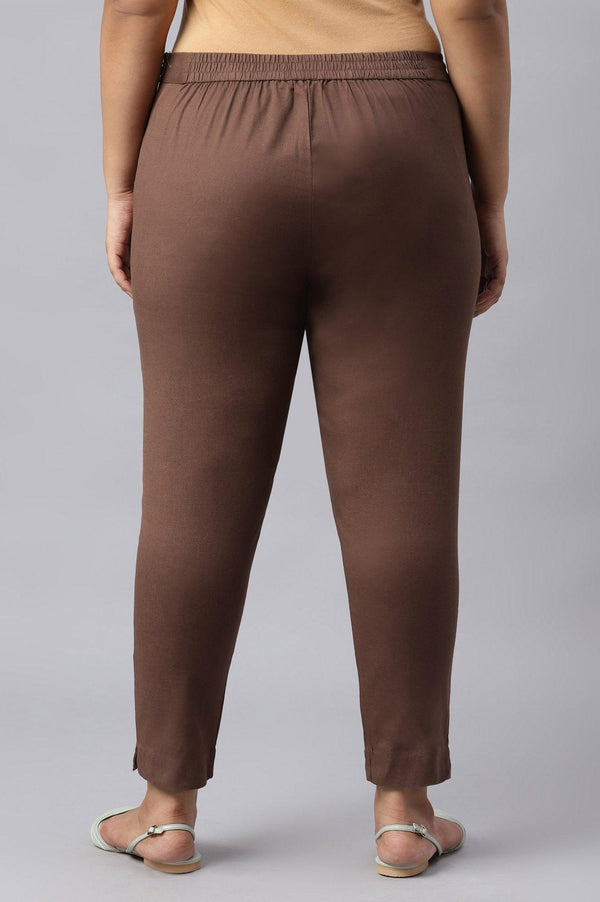 Deep Brown Solid Women Plus Size Slim Pants