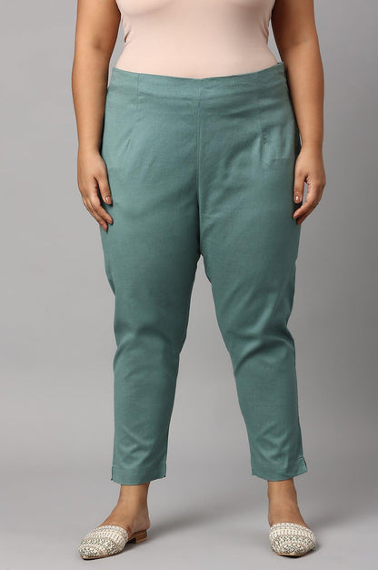 Plus Size Aqua Blue Cotton Blend Slim Pants - wforwoman