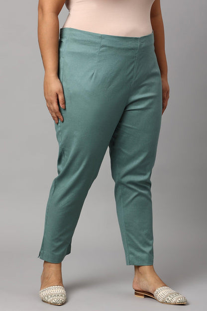 Plus Size Aqua Blue Cotton Blend Slim Pants - wforwoman
