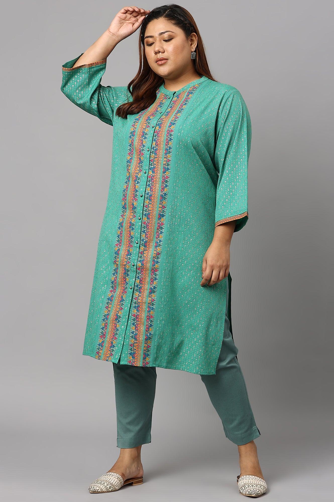 Plus Size Aqua Blue Cotton Blend Slim Pants - wforwoman