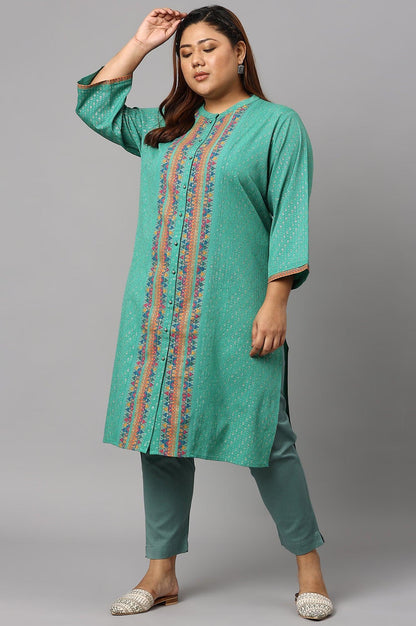 Plus Size Aqua Blue Cotton Blend Slim Pants - wforwoman