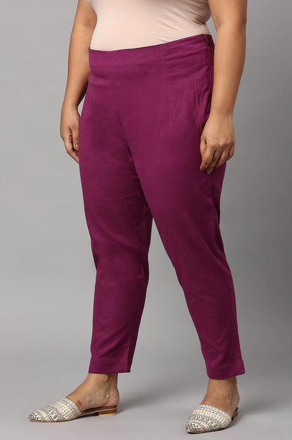Plus Size Orchid Purple Cotton Blend Slim Pants - wforwoman